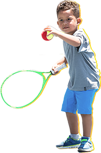 Boy hitting red ball 